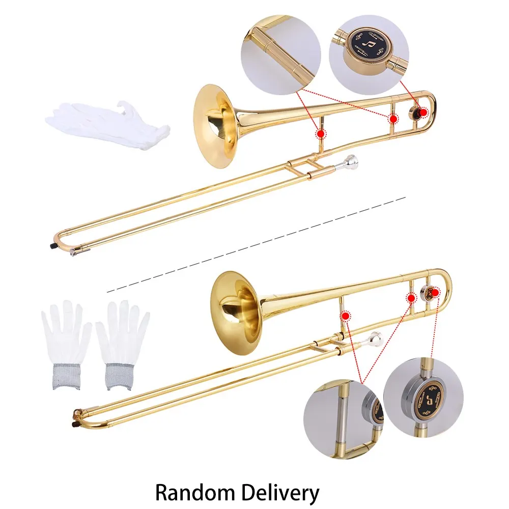 Ammoon Alto Trombone латунный золотой лак духовой инструмент Bb тон B плоский с мельхиором мундштук Чистящая палка чехол