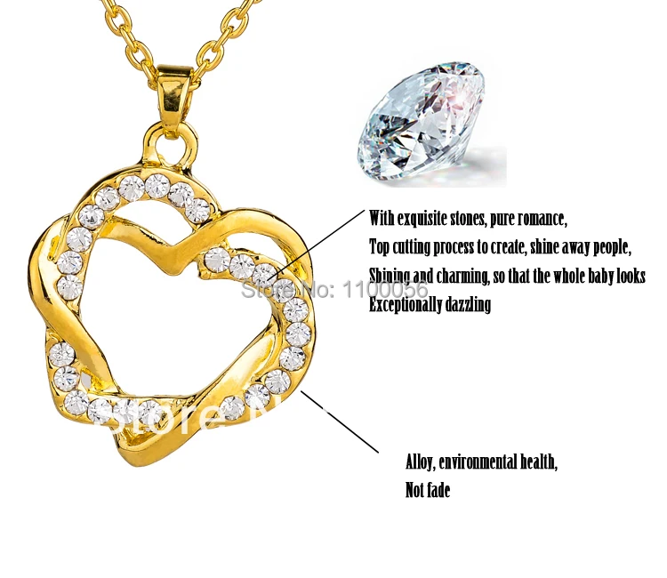 FineJewelry женское ожерелье с двойным сердцем золотое со стразами свадебное