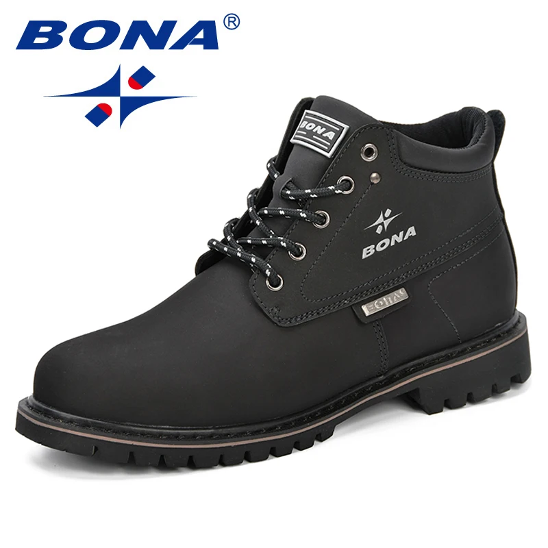 Online BONA primavera y otoño botas de hombre de cuero dividido para hombres botas de tobillo casuales de moda para hombre Botas de cuero cómodas al aire libre para hombres zapatos