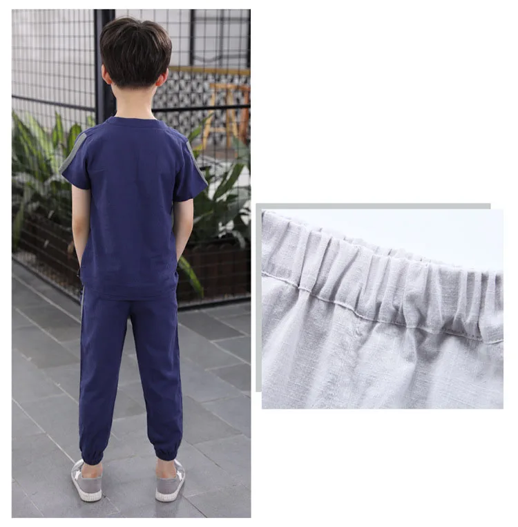 kids 2pcs sets solid o-neck cotton linen tops t shirts for boys sport suits fashion boys clothes children summer 2018 clothing (8)
