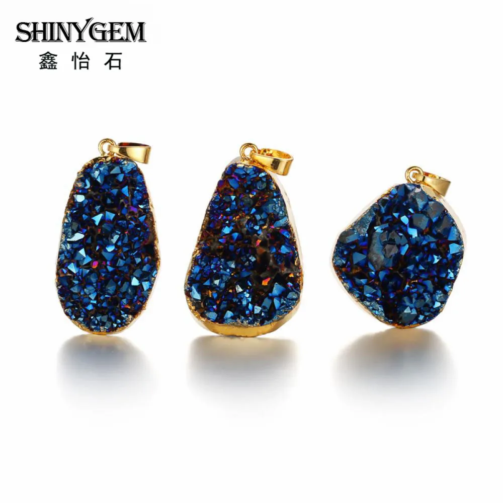 Подвеска ShinyGem с натуральным друзным кристаллом, золотой край, несимметричный кристалл, опал, подвеска, чакра, натуральный камень, Подвески для изготовления ювелирных изделий