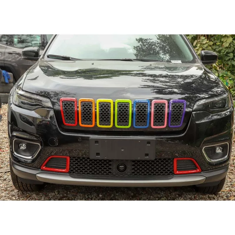 YAQUICKA подходит для Jeep Cherokee автомобилей передний Центр Гриль отделкой внешние аксессуары наклейки ABS пластик красочные 7 шт
