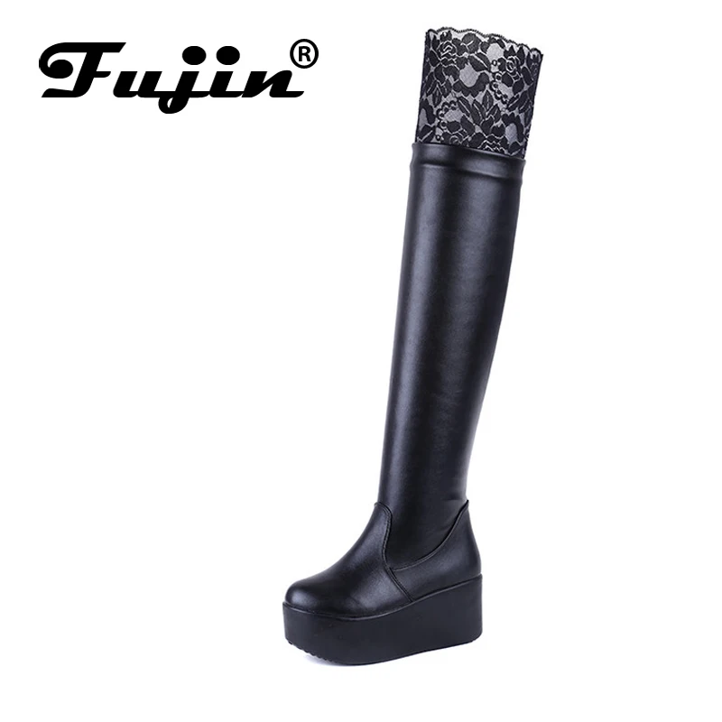 

Fujin brand 2018 Newest Fashion Over The Knee Boots Woman Round Toe Silver Chain Flat Long Boots Women Fashion Thigh Boots