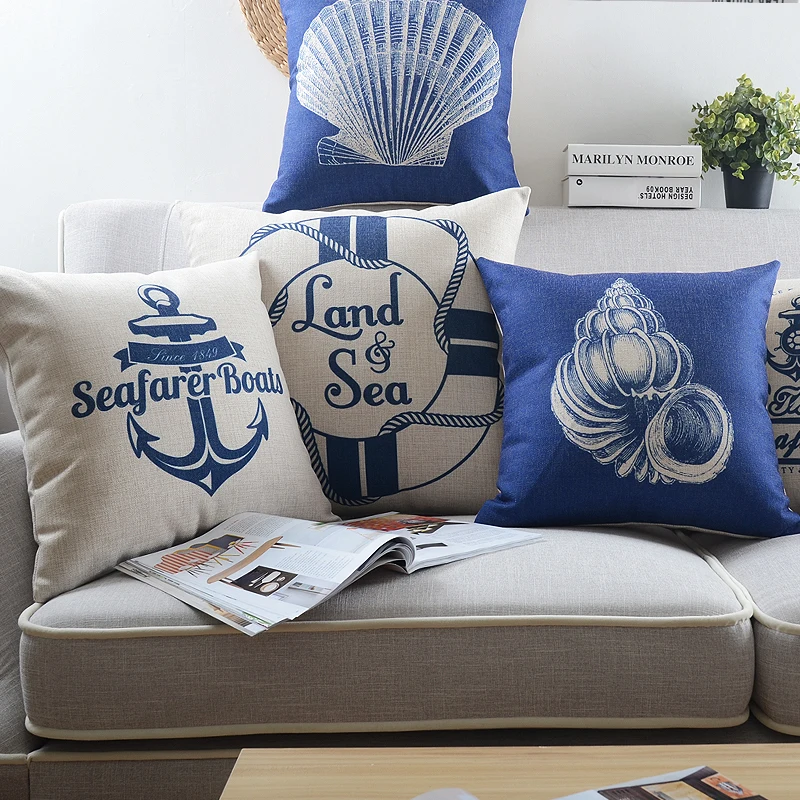 Blue Nautical Cushion Covers Coastal Beach Ocean Throw Pillow Case