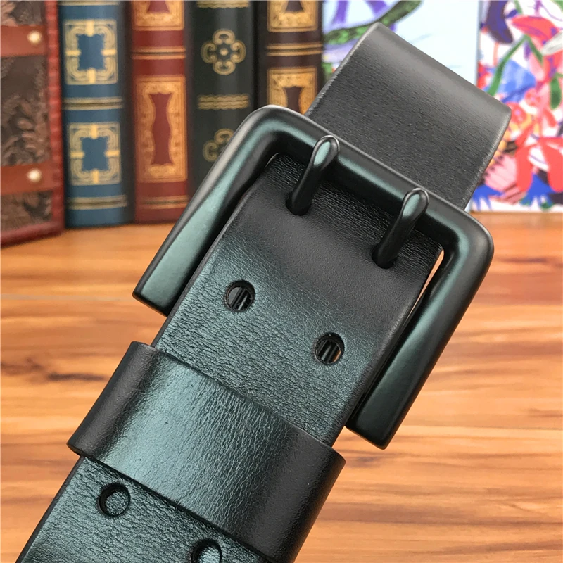 cowboy belt Super Wide 4.2CM Luxury Thick Genuine Leather Men Belt Double Buckle Belt Ceinture  Leather Belt Men Jeans Trouser Belt MBT0018 black leather belt