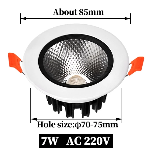 Светодиодный потолочный светильник COB Встраиваемая лампа 3 Вт 5 Вт 7 Вт 9 Вт 12 Вт регулируемый Светодиодный точечный светильник круглая спальня кухня Крытая 220В 220В - Испускаемый цвет: AC 220V 7W