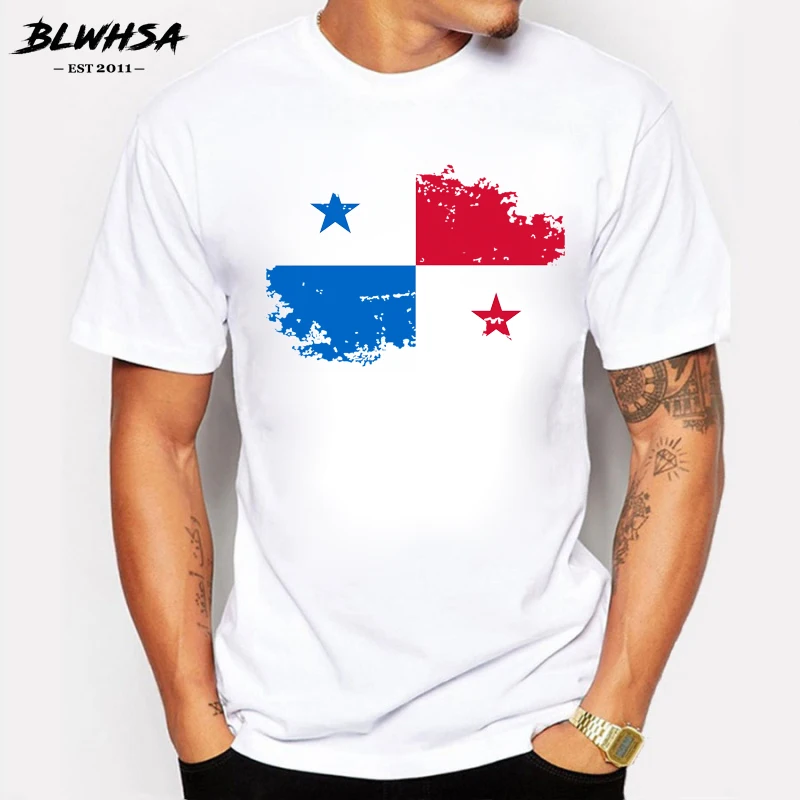 

BLWHSA Panama Flag Men T shirt Fashion Short Sleeve Cotton Brand Design Nostalgia T-shirts Hip hop Panama Fans Cheer Tees