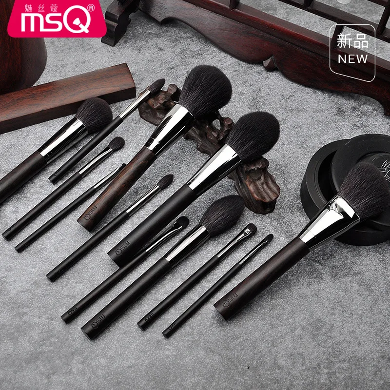 

MSQ Limited Edition 12PC High Quality Makeup Brushes Set Powder Blusher Eyebrow Eyeshadow Make Up Brush Ebony handle Animal Hair