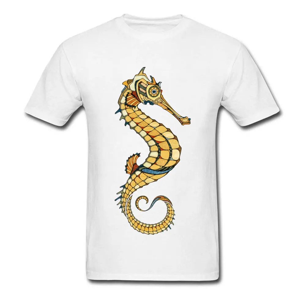 100% Cotton Men Short Sleeve Seahorse Tshirts Fitness Tight Tops T Shirt Rife Custom Crew Neck Sweatshirts Free Shipping Seahorse white