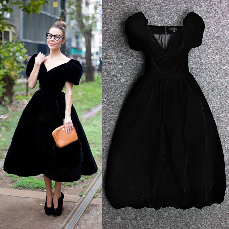 

S-3XL High Quality Black And Blue Velvet Women Dress Of Bitter Fleabane Bitter Fleabane That Of 2018 Free Shipping