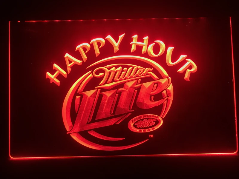 Светодиодный неоновый светильник 605 Miller Lite Пиво в Счастливый час Bar|Таблички и