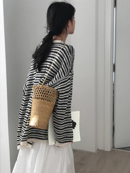 

NEW Handbag Bucket Women 2019 Beach Bag Wood Knitted Fashion Lady Straw Woven Solid Casual Wild Crossbody Bag Wholesale