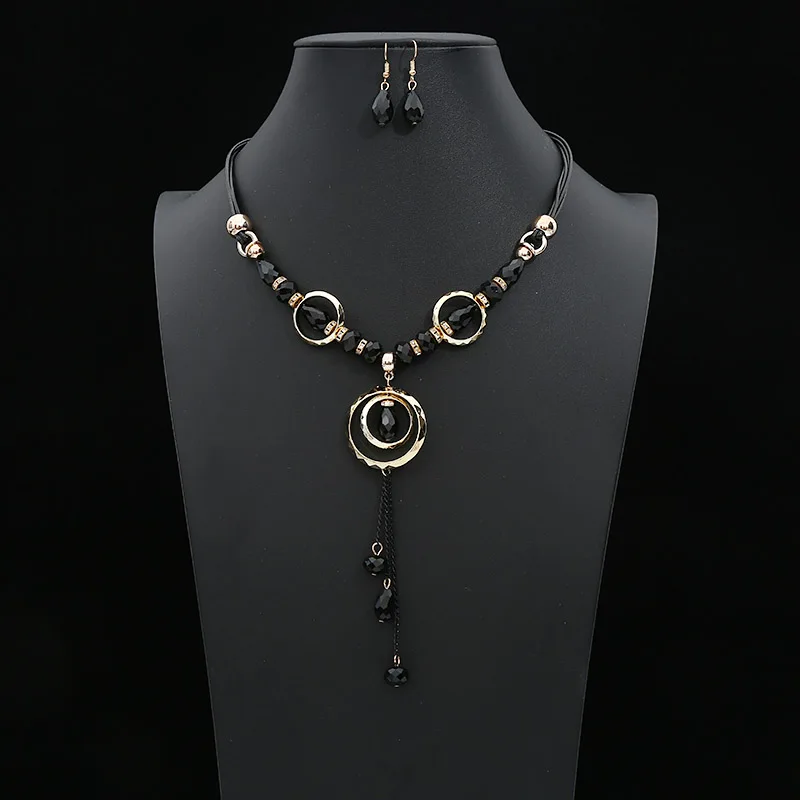 Crazy Feng Luxury Acrylic Beaded Jewelry Set Long Pendant Necklaces Drop Earrings For Women Vintage Dubai Costume Jewerly NE+EA - Окраска металла: 973