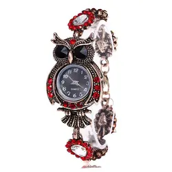 Винтажные женские часы со стразами Сова кварцевые часы-браслет красивые наручные часы для девочек Ювелирные изделия Подарки для леди мать