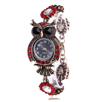 

Vintage Women Watch Rhinestone Owl Quartz Bracelet Watch Beautiful Wristwatch Girls Jewelry Gifts For Lady Mother LL@17