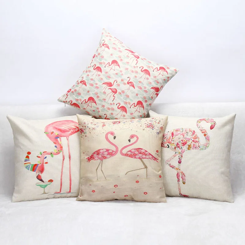 

Stylish Flamingo Floral Cushion Cover Cotton Linen Throw Pillow Case Birds Cushion Covers Sofa Bed Decor