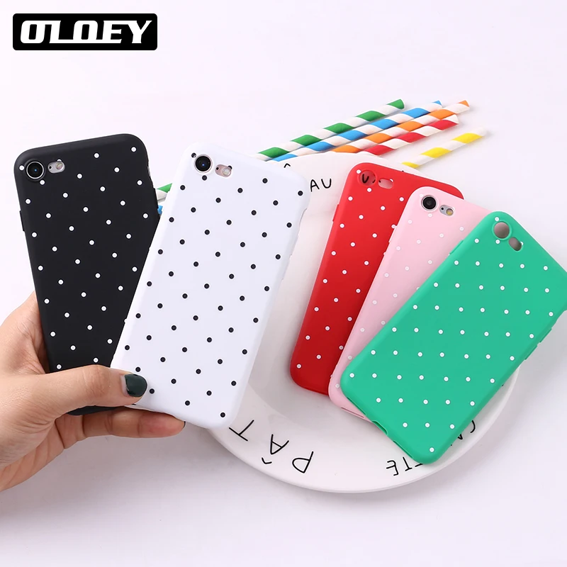 

For iPhone 11 6 6S 5 SE 8 8Plus X 7 7Plus XS Max Soft Silicone Matte Case Fundas Coque Cover Dots Polka Geometric Simple Heart