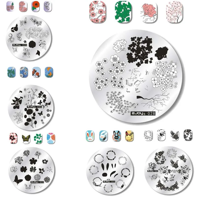 

1Pcs 5.5cm Round Nail Art Stamping Plates Template Cute Rabbit Lace Line Elements Lotus cartoon Girl Image Manicure Plate zjoys