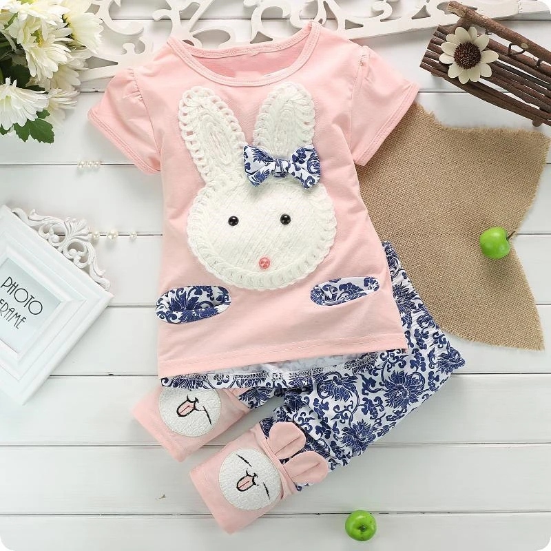 

2018 Hot Sale 2PC New Baby Kids Top Short Pants Set Clothes Cute Rabbit Girls Clothes Green Baby Girl Boy's Clothes Set