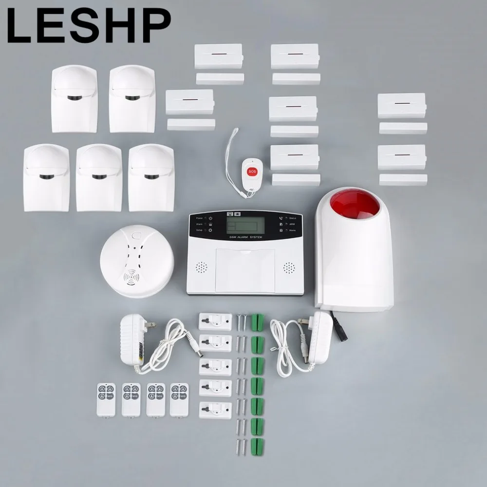 LESHP 22pcs Wireless GSM Smart Voice Burglar Anti-theft Alarm System LCD Display With Wireless Strobe siren Voice Alarm System 