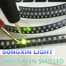 500 шт XIASONGXIN свет ультра яркий 0805 SMD светодиодный зеленый свет 560-575NM 70-200MCD I(mA): 20ma