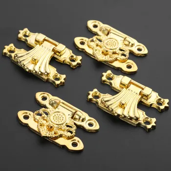 

37x24mm Box Latch Clasps Antique Alloy Jewelry Box Padlock Hasp Locked Bronze Flower Wooden Wine Gift Box Handbag Parts
