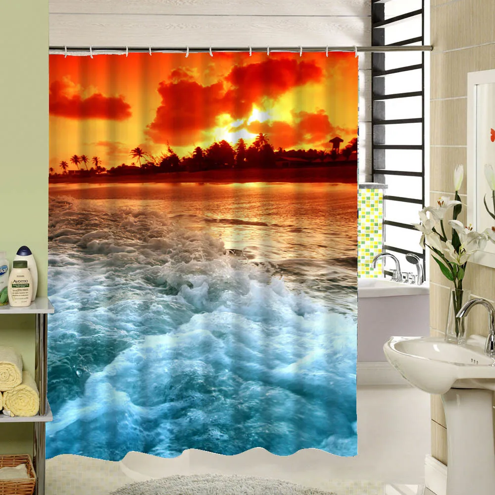 Sea&Cloud Scenery Shower Curtain Fabric 3D Waterproof Polyester