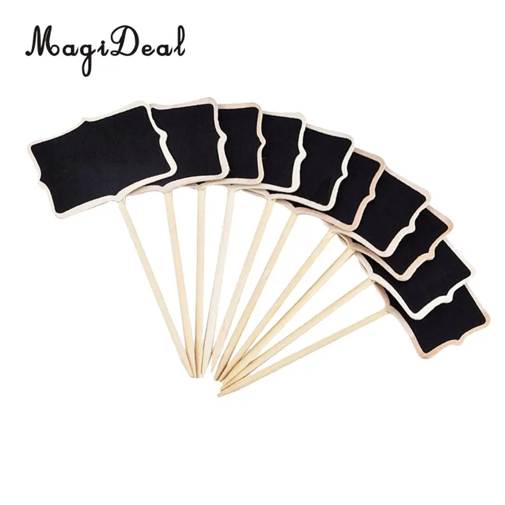 MagiDeal 10 Pieces Wooden Blackboard Chalkboard Message Board with Stick Tags Garden Nursery Pots Planters Flower Label Marker