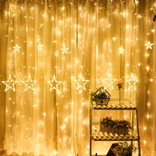 Светодиодный Рождественский подвесной занавес со звездами, светящаяся гирлянда, яркие гирлянды с декором, белый шар, для свадьбы на открытом воздухе# es