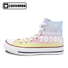 Обувь с рисунком из аниме ручной росписью Converse All Star Для мужчин Для женщин Холст кроссовки Мой сосед Тоторо высокие Скейтбординг обуви