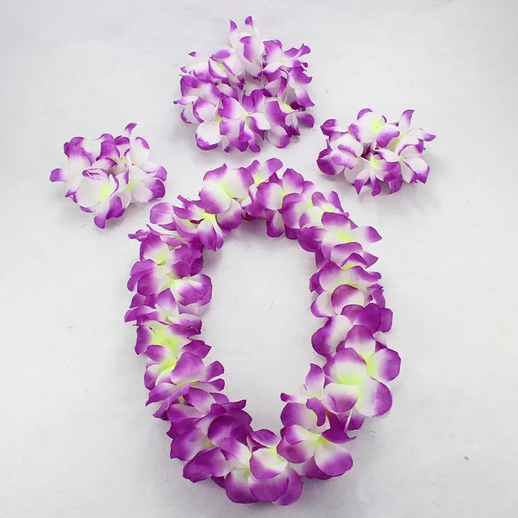 Цветочная Гирлянда Танцы голову цветок декор Гавайский цветок ожерелье запястье цветок фестиваль Праздник партия поставки детский день - Цвет: purple white