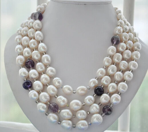 

FREE SHIPPING>>>@@ > N2940 Charming 3strands white pearls blue turquoise necklace