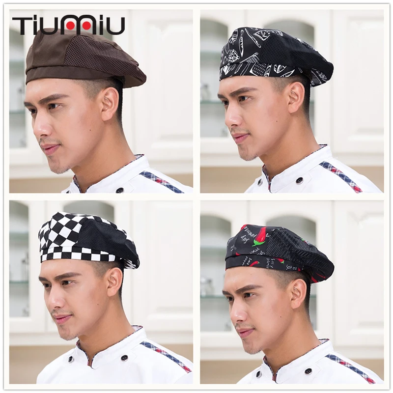 

Unisex Chef Hats Work Wear Coffee Shop Hotel Restaurant Bakery Waiter Waitress Beret Kitchen Mesh Patchwork Forward Cap 56-58cm