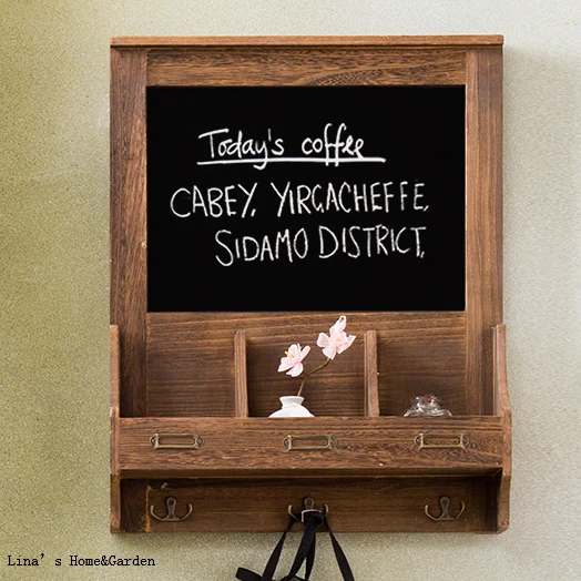 

nice color solid wall mounted wooden shelf with blackboard