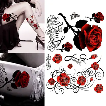 

1 Sheet Fashion Rose Tattoo Sticker Waterproof Sexy Women 3D Temporary Big Rose Tattoo Stickers Suitable For Body Art Arm Legs