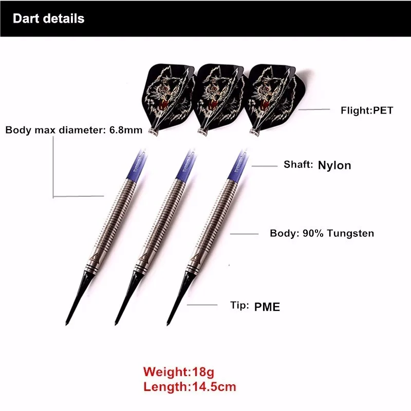 Новые 3 шт/комплект CUESOUL 18 г Вольфрам дротики Профессиональные Дартс мягкий наконечник Дартс с нейлоновые дротики валы