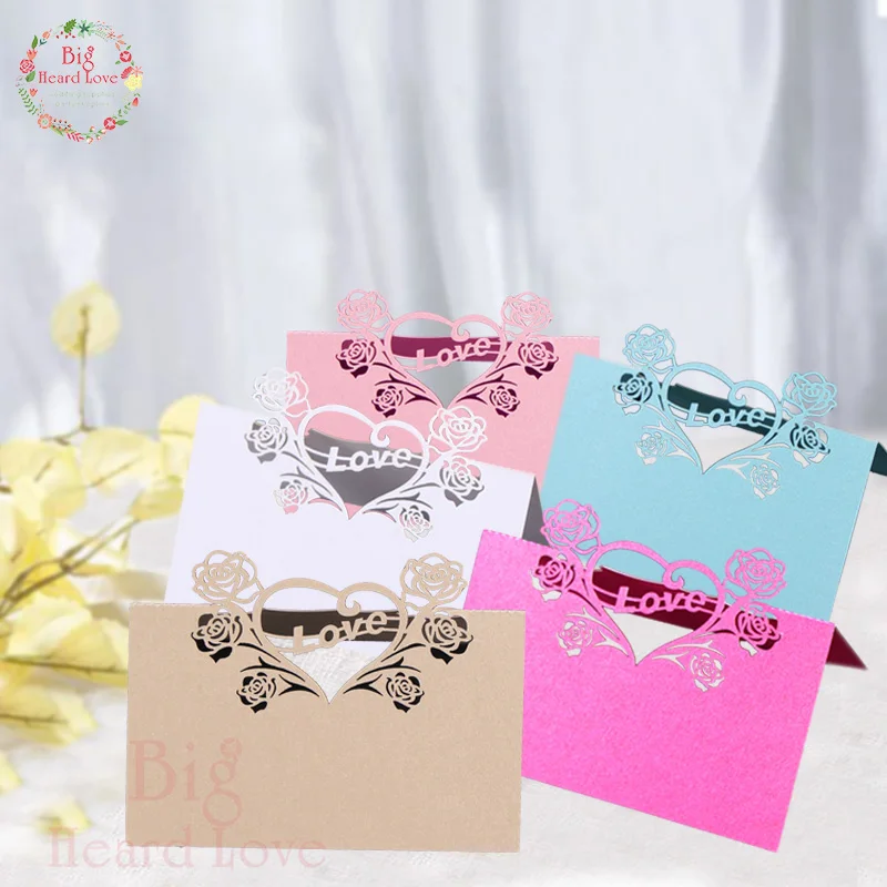 

40pcs Laser Cut Love Heart Table Name Place Card Rose Pearl Paper Table Place Card Wedding Decoration Wedding Favors Supplies