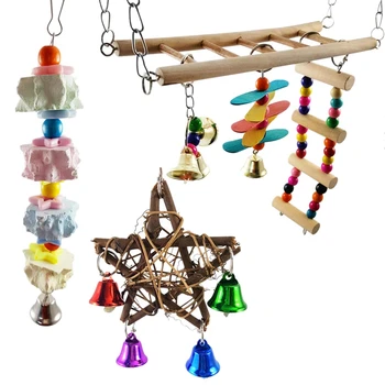 

Bird Swing Toy Parrrot Flexible Ladder Bird Hammock With Hanging Bell Parrot Chewing Grinding Stone For Finch Parakeets Cockat
