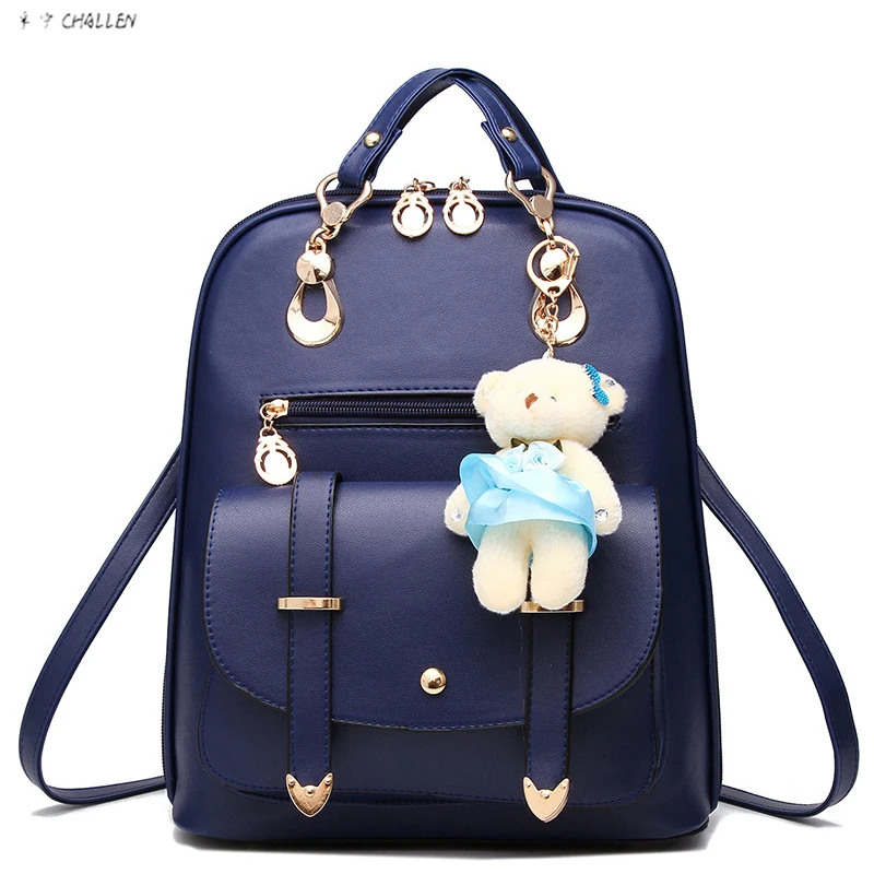 Mochila Feminina Hot Sale Solid Women Genuine Leather Backpack 2016 New College Of The Wind Little Bear Trend Style K58