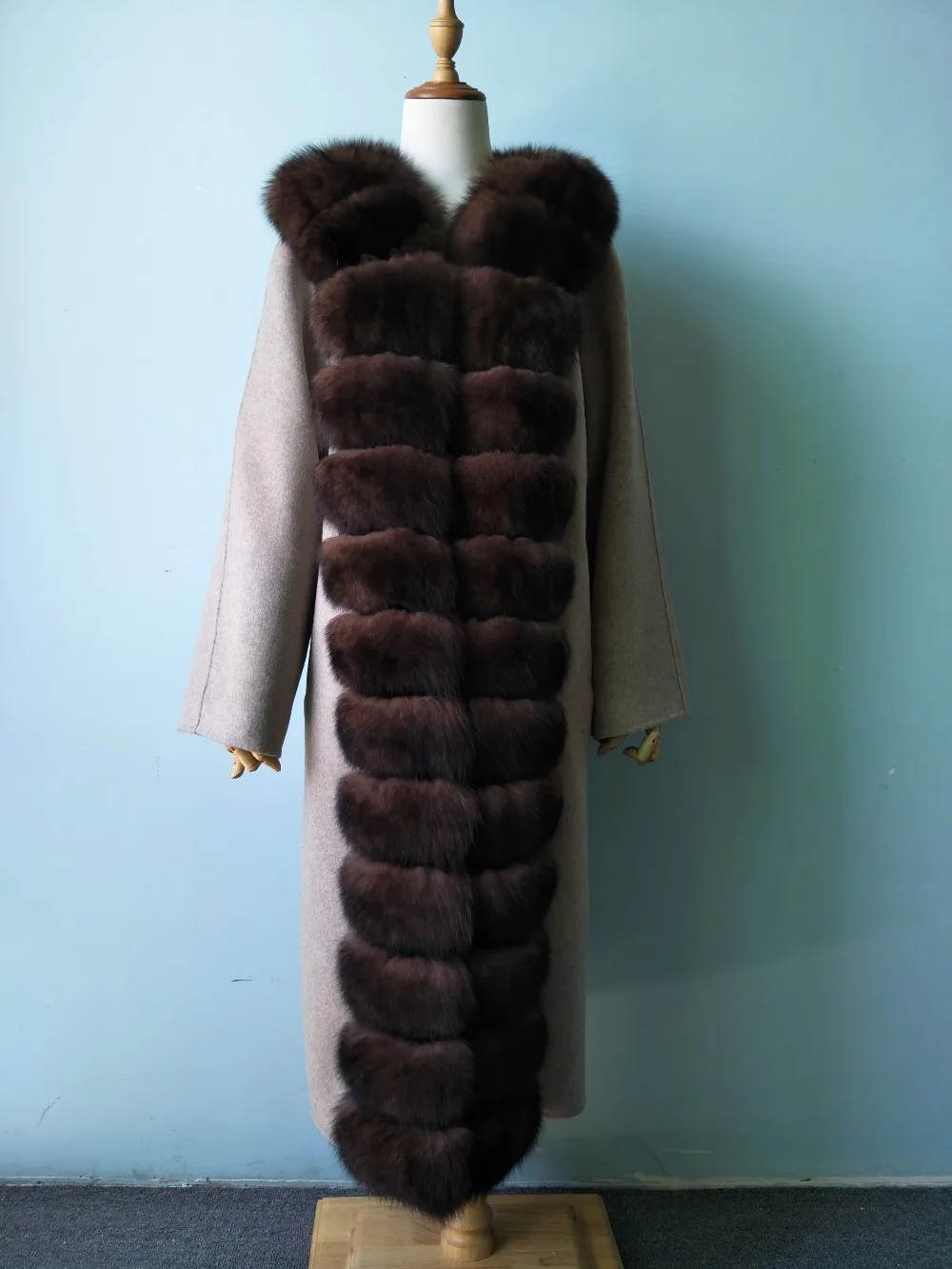 Fashion Double-sided Woolen Blend Natural Real Fox Fur Coat With Belt Genuine Leather Jacket Women New Real Fur Jacket Women