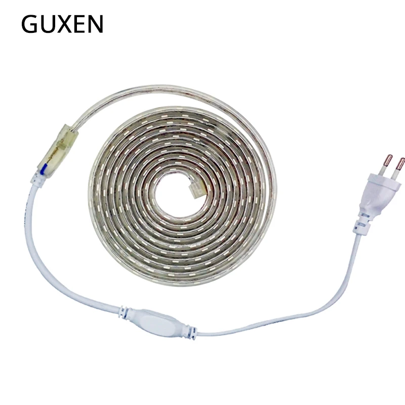 #cheap GUXEN LED Strip Flexible Light SMD 5050 AC220V 60leds m IP67 Waterproof LED Light With Power EU Plug warm white cold white