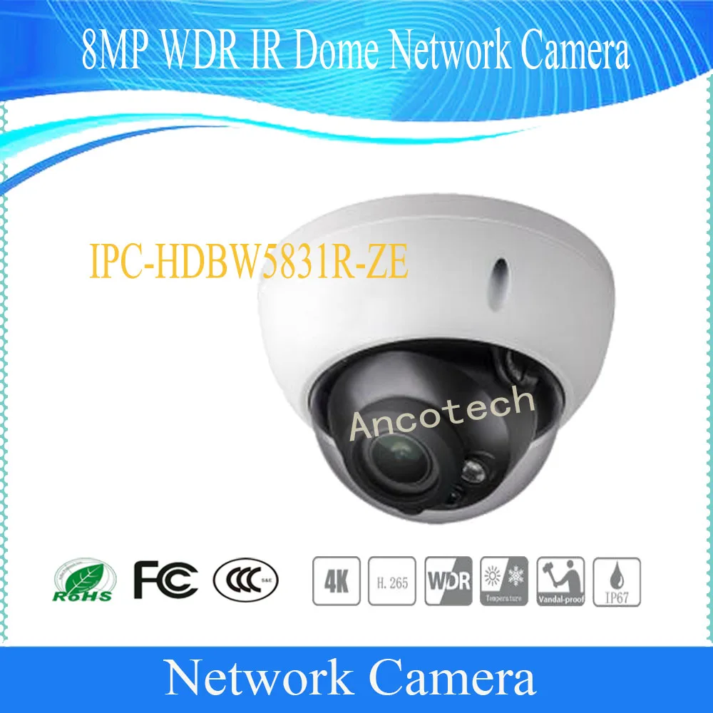 Бесплатная доставка dahua cctv IP Камера 8MP WDR IR купольная сетевая камера с POE IP67 IK10 DH-IPC-HDBW5831R-ZE