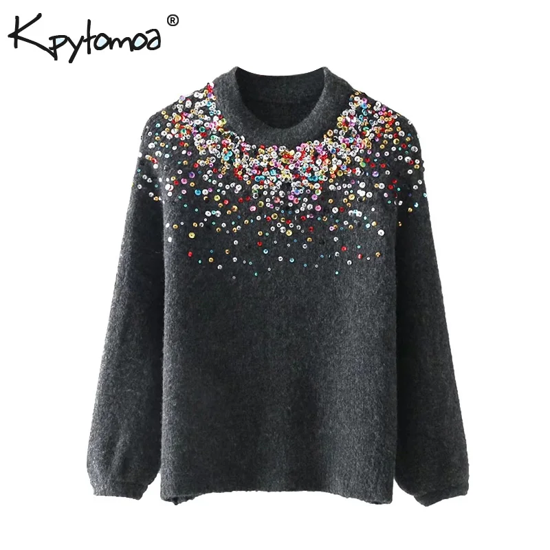 Vintage Multicoloured Sequins Embroidery Knit Sweater Women 2018 New Fashion Long Sleeve O Ncek Lady Pullovers Casual Pull Mujer Vintage Multicoloured Sequins Embroidery Knit Sweater Women 2018 New Fashion Long Sleeve O Ncek Lady Pullovers Casual Pull Mujer