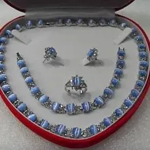 Ювелирное ожерелье из голубого опала, браслет, серьги, кольцо, набор, чудесное благородство, хорошее свадебное ювелирное изделие, Lucky Women's