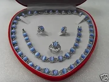 

Jewelry blue opal necklace bracelet earring ring set Wonderful Nobility Fine Wedding Jewelry Lucky Women's
