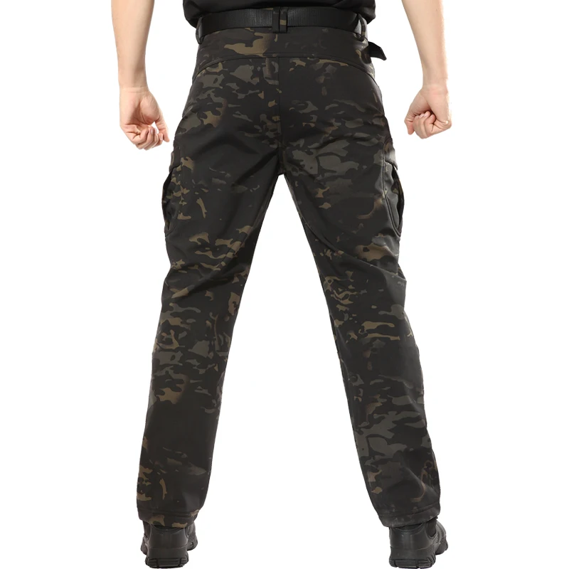 Тактические Военные камуфляжные штаны из кожи акулы, мужские зимние армейские водонепроницаемые теплые флисовые камуфляжные охотничьи теплые брюки S-3XL