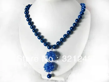 

Diy 10mm dark blue glass simulated-pearl round beads faceted crystal ball pendant necklace vintage jewelry making 15inch A030