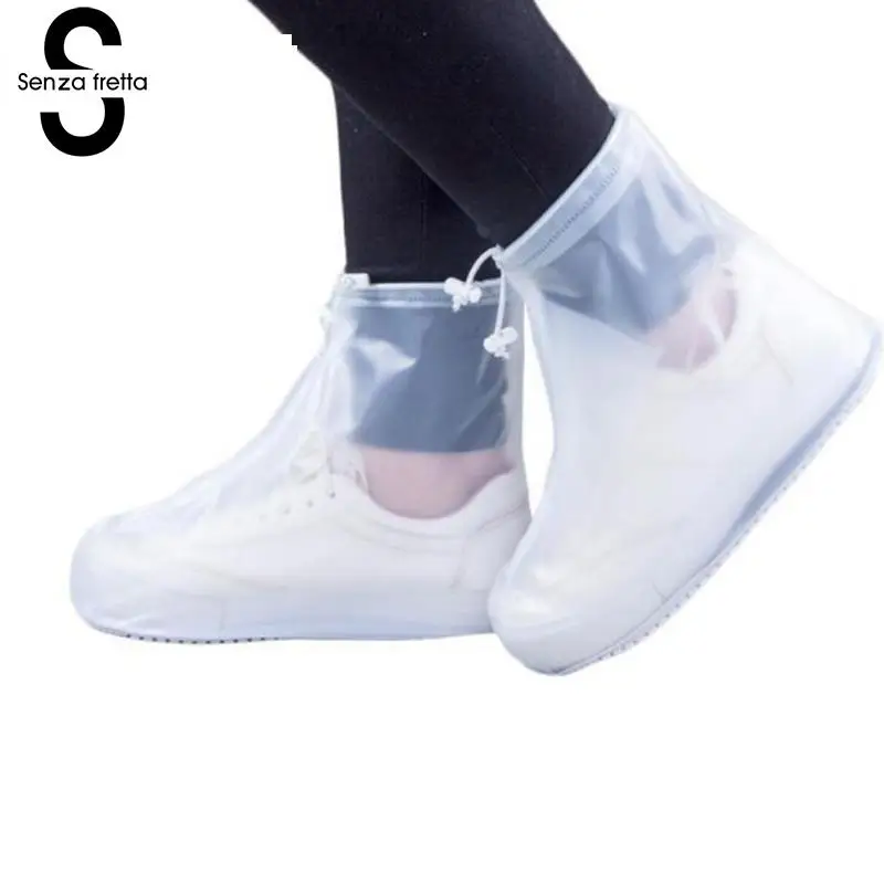

Senza Fretta 1 Pair Waterproof Protector Shoes Boat Cover Unisex Zipper Rain Shoes High-top Anti-slip Rain Waterproof Overshoes