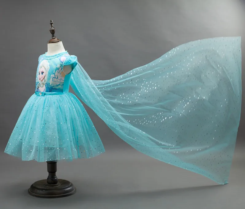 Костюм принцессы Эльзы из мультфильма «Холодное сердце» для девочек; голубое платье Снежной королевы с длинным шлейфом для Хэллоуина, рождественской вечеринки, с блестками; для костюмированной вечеринки
