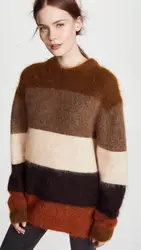 2018 Новый осень-зима Для женщин Яркие лоскутные длинный рукав с круглым вырезом мягкий мохер вязаный тянуть свитер